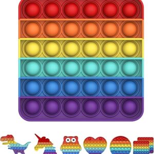 Push and Pop Bubble Sensory Fidget Toy, Silikon Sensorisches Angst Relief Finger Toys, Antistress Geschenk für Jungen, Mädchen, Teenager, Gesellschaftsspiele Spielzeug (Rainbow, Square)